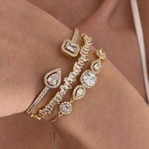 r3pcs Open Bangle Bracelets, Featuring Copper Zirconia 18K Gold Plated Popular